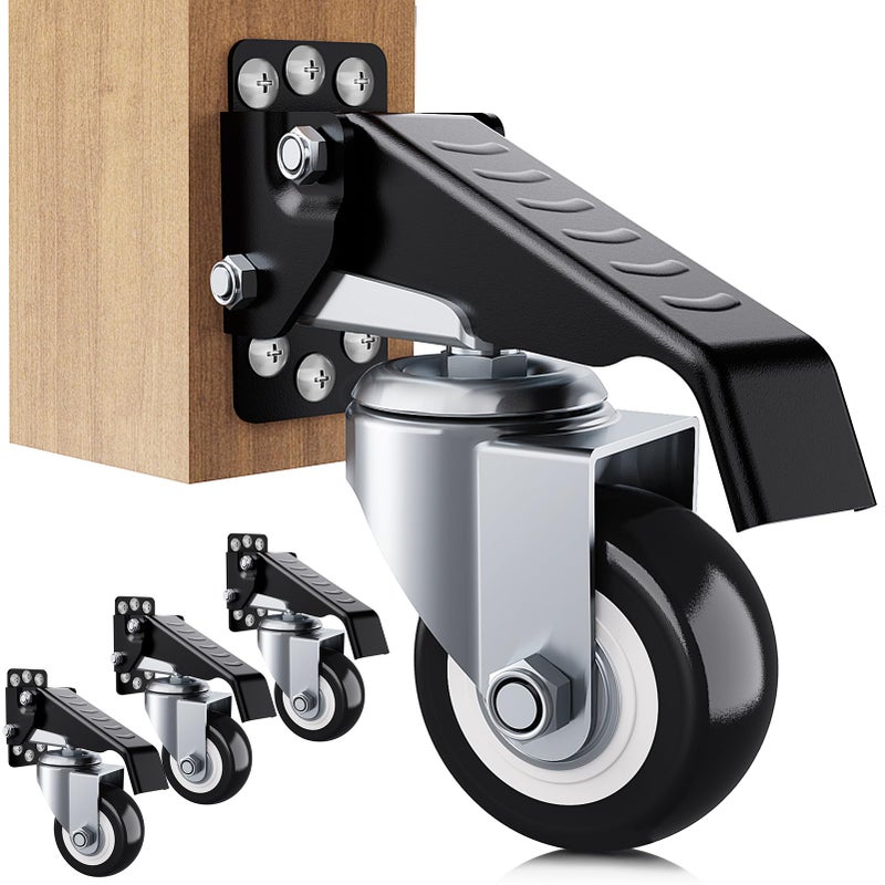 SOLEJAZZ Workbench Casters Wheels 660Lbs Retractable Casters Set of 4 Heavy Duty Side Mount Caster Rollers 2.5" Stepdown Castor Wheels for Bench Machinery Work Table with Installation Template, 4 Pack - Image 1